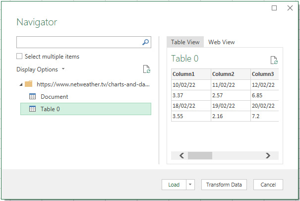 Importing live web data into Excel from a web pge